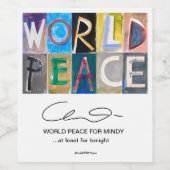 WERELD VREDE VOOR MINDY Eten en Drank Label Set Wijn Etiket (Enkel label)