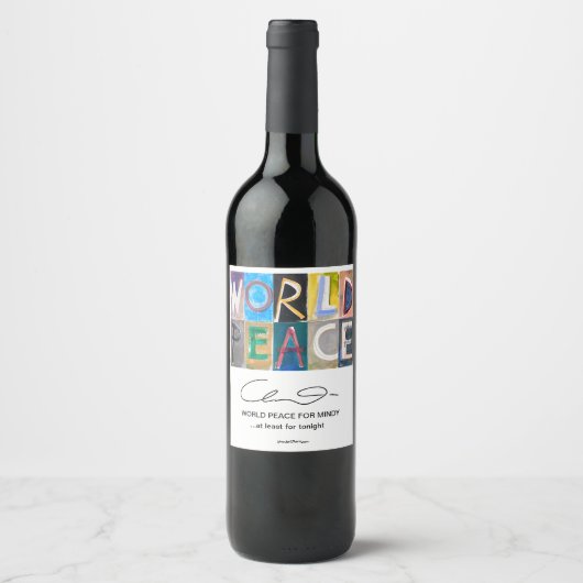 WERELD VREDE VOOR MINDY Eten en Drank Label Set Wijn Etiket (Voorkant)