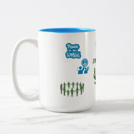 WERELD VREDE WIT BLAUWE COMBINATIE 15 OZ. SLURP VA TWEEKLEURIGE KOFFIEMOK