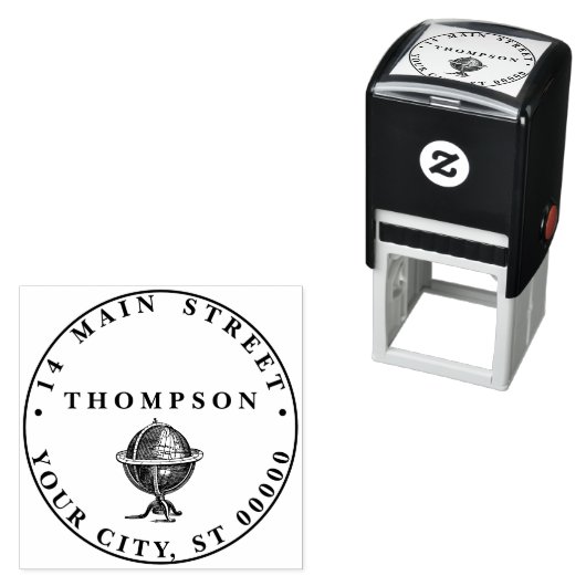  wereld Wereldbol lithografie BW Naam Adres Zelfinktende Stempel (In situ)