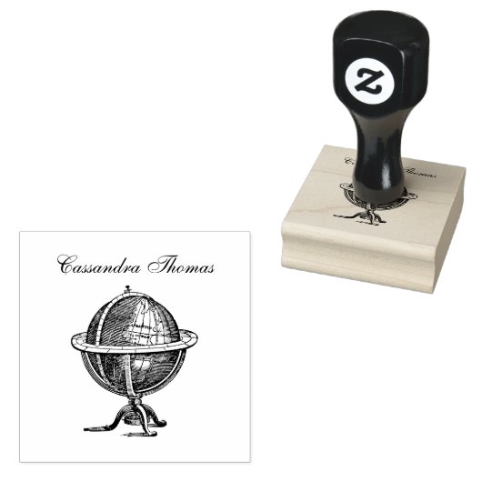  wereld Wereldbol lithografie tekening bw naam Rubberstempel (Gestempeld)