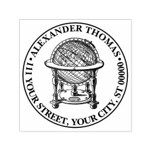  wereld Wereldbol lithograph #2 Naam Adres Zelfinktende Stempel