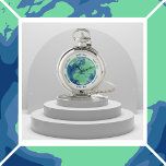 Wereld Wereldbol met tekst om te personaliseren Zakhorloge<br><div class="desc">Zakhorloge met een wereld wereldbol achtergrond. Acht tekstvelden kunnen aan de voorkant worden aangepast aan uw behoeften. Of je nu een World Travellers Club of een World Birdwatchers Club hebt,  je kunt er zelf een maken.</div>