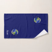 Wereld Wereldbol & Tekst op Navy Blue Bad Handdoek (Handdoek)