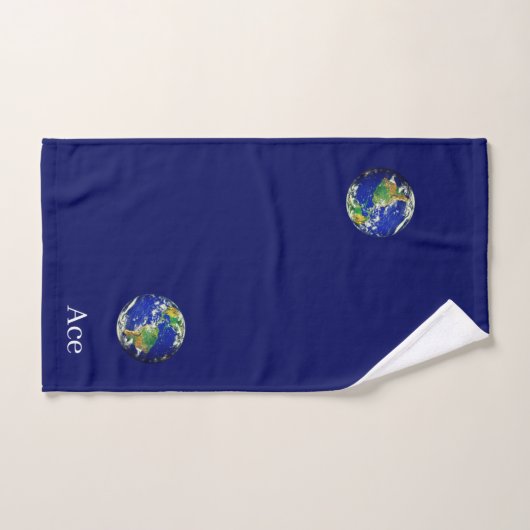 Wereld Wereldbol & Tekst op Navy Blue Bad Handdoek (Handdoek)