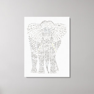 Wereld woord Aziatische olifant uitgerekt canvas P Afdruk