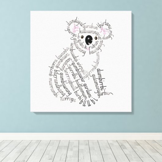 Wereld woord koala canvas afdrukken (Insitu (Houten vloer))