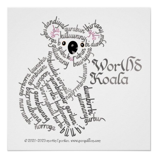 Wereld woord koala Poster (Voorkant)