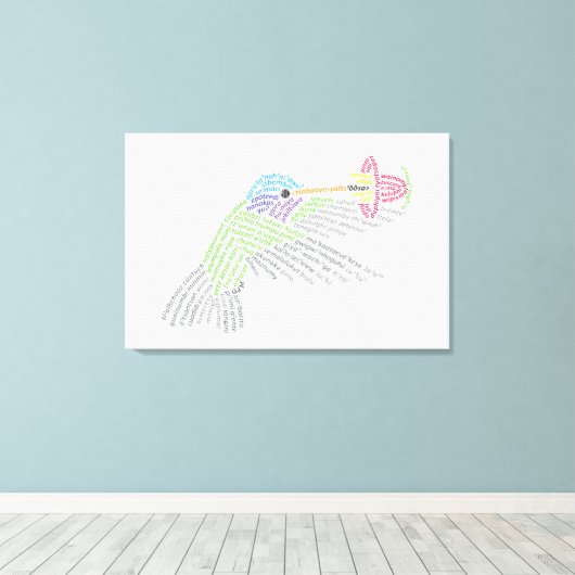Wereld woord kolibrie canvas print (Insitu (Houten vloer))