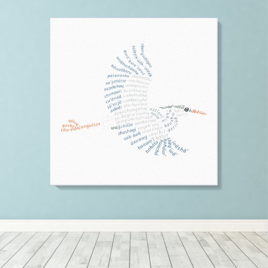 Wereld Word Blauw Heron Canvas Print (Insitu (Houten vloer))