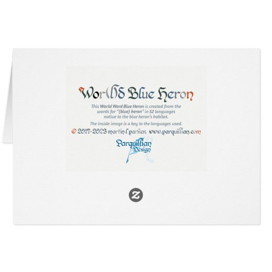 Wereld Word Blue Heron Kaart (Achterkant Horizontaal)