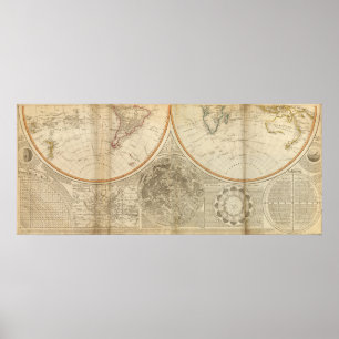 Wereld zuidelijk halfrond poster