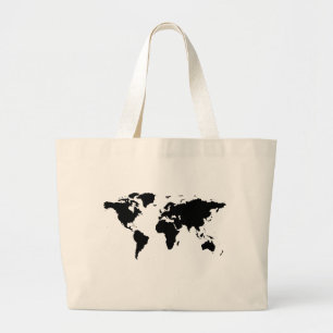 Wereld zwarte grafische kaart grote tote bag