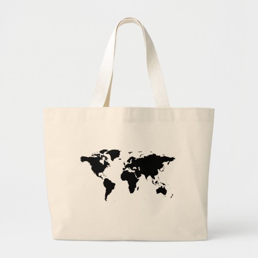Wereld zwarte grafische kaart grote tote bag (Voorkant)