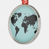 Wereld zwarte grafische kaart metalen ornament (Links)