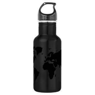 Wereld zwarte grafische kaart waterfles