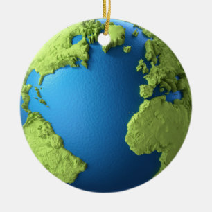 Wereldbol 3d geeft op witte achtergrond geïsoleer keramisch ornament