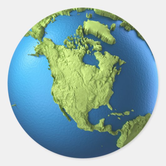 Wereldbol 3d geïsoleerd op white.Continent Noord-A Ronde Sticker (Voorkant)