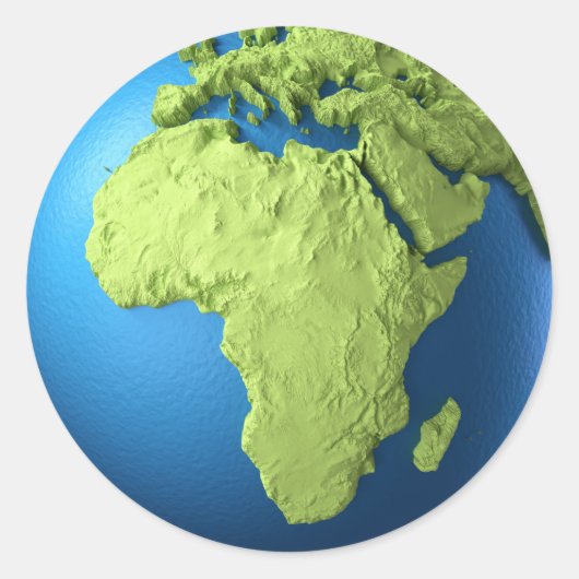 Wereldbol 3D geïsoleerd op wit. Afrika continent Ronde Sticker (Voorkant)