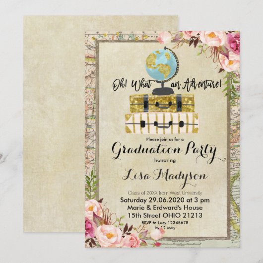  Wereldbol Adventure Graduation Party Uitnodigen Kaart (Voorkant / Achterkant)