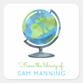 Wereldbol Bibliotheek Boekplaat Vierkante Sticker