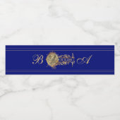  Wereldbol Blauw Goud Monogrammed Bruiloft Waterfles Etiket (Enkel label)