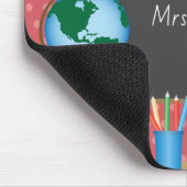 Wereldbol boeken potloden docent muismat (Hoek)