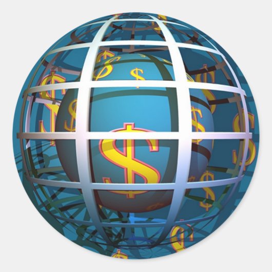 Wereldbol dollar ronde sticker (Voorkant)