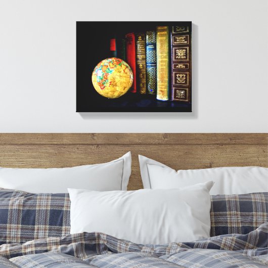  Wereldbol en boeken Canvas Afdruk (Insitu (Slaapkamer))