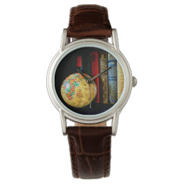 Wereldbol en boeken Horloge