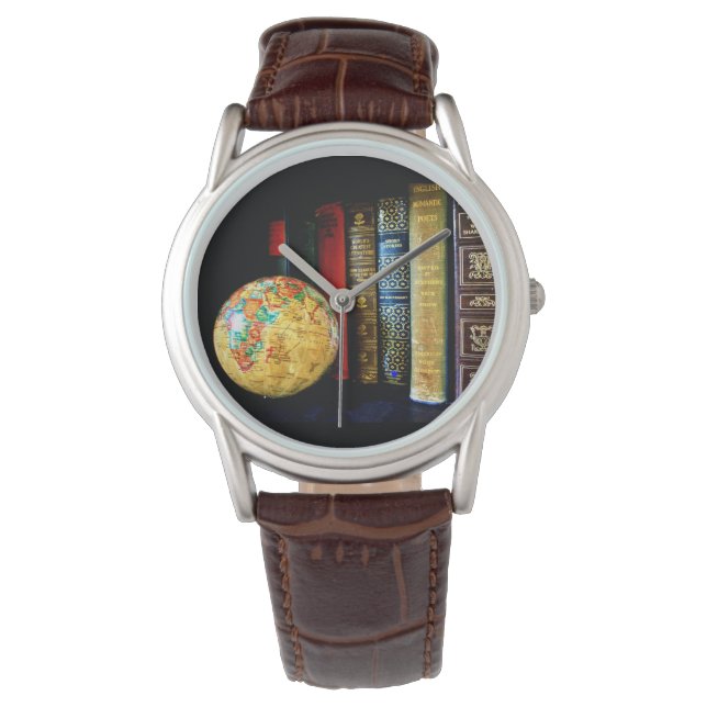  Wereldbol en boeken Horloge (Voorkant)
