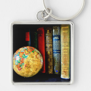 Wereldbol en boeken Sleutelhanger