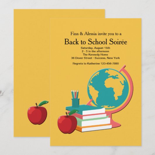 Wereldbol en boeken Uitnodiging (Voorkant / Achterkant)