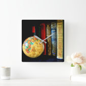  Wereldbol en boeken Vierkante Klok (Huis)