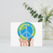 Wereldbol en handen briefkaart (Staand voorkant)