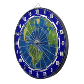 Wereldbol en schip op blauw dartbord (Voorkant Rechts)