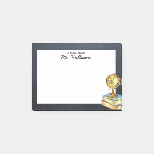Wereldbol en schoolbord gepersonaliseerde leraar post-it® notes (Voorkant)