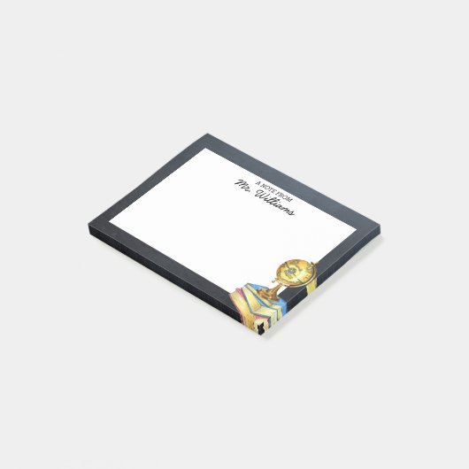 Wereldbol en schoolbord gepersonaliseerde leraar post-it® notes (Schuin)