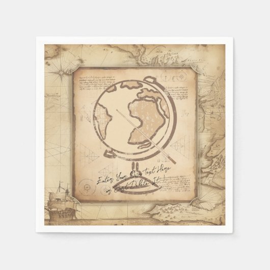  Wereldbol. Geografie & Geschiedenis Leraar Gift Servet (Voorkant)