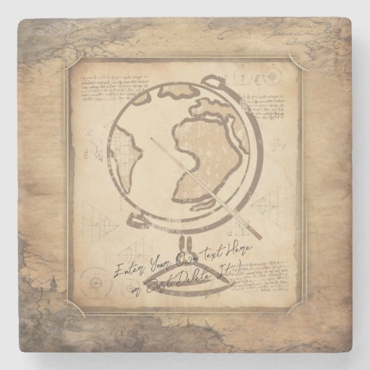  Wereldbol. Geografie & Geschiedenis Leraar Gift Stenen Onderzetter (Voorkant)