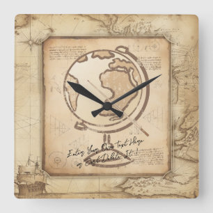 Wereldbol. Geografie & Geschiedenis Leraar Gift Vierkante Klok