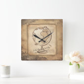  Wereldbol. Geografie & Geschiedenis Leraar Gift Vierkante Klok (Huis)