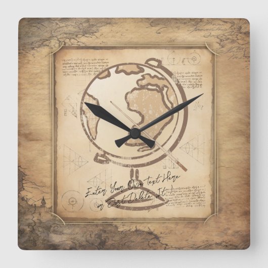  Wereldbol. Geografie & Geschiedenis Leraar Gift Vierkante Klok (Voorkant)