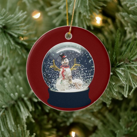 Wereldbol Happy Winter Snowman met kerstmis Keramisch Ornament (Boom)