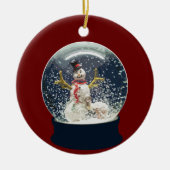 Wereldbol Happy Winter Snowman met kerstmis Keramisch Ornament (Voorkant)