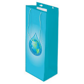 Wereldbol in Waterdruppel Wijn Cadeautas (Voorkant Gekanteld)
