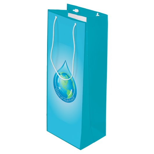 Wereldbol in Waterdruppel Wijn Cadeautas (Voorkant Gekanteld)