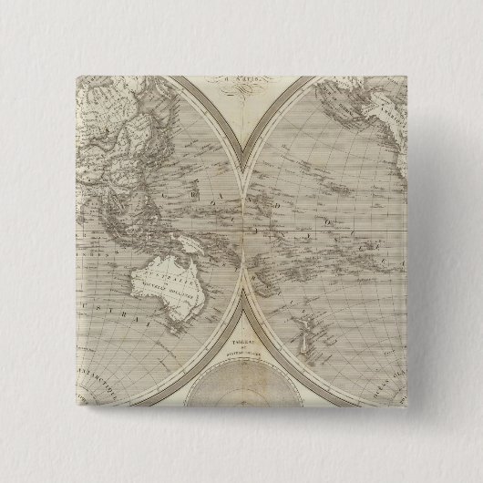 Wereldbol kaart vierkante button 5,1 cm (Voorkant)