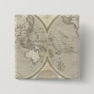Wereldbol kaart vierkante button 5,1 cm