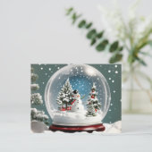 Wereldbol kerstsneeuw briefkaart (Staand voorkant)